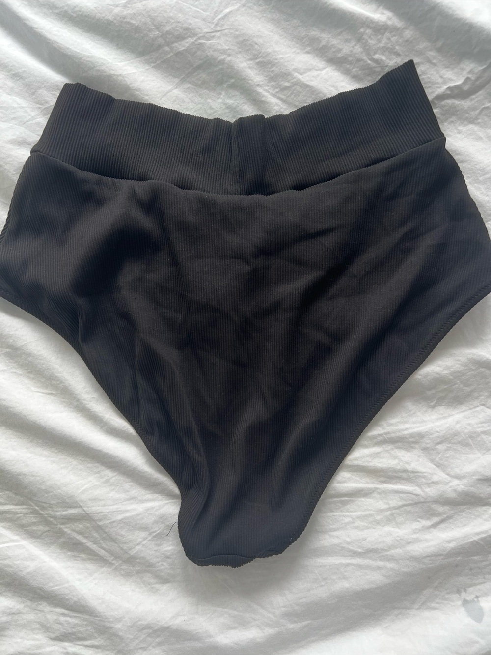 aerie High-Waisted Black Ribbed Crossover Shorts - Picture 2 of 3